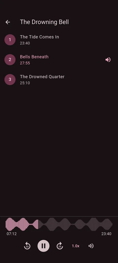 Castwright companion app on iPhone — the player, mid-chapter