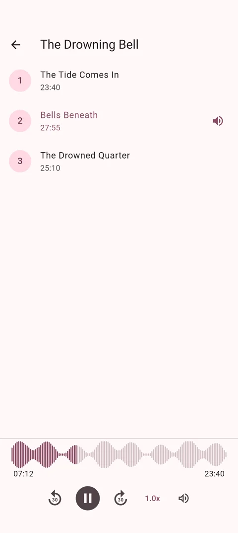 Castwright companion app on iPhone — the player, mid-chapter